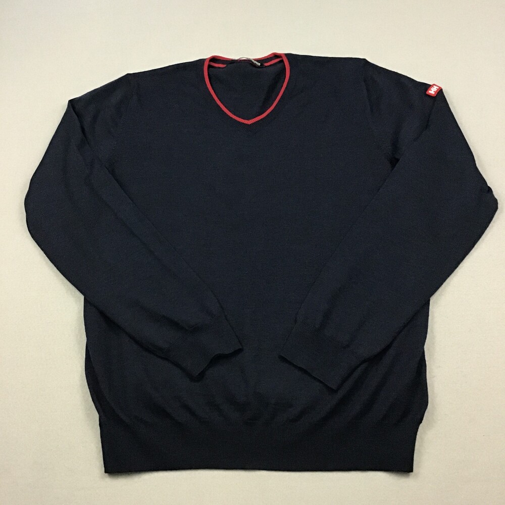 Helly Hansen Sweater Men 2XL Blue Long Sleeve Merino Wool Knit Pullover XXL